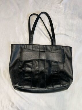 Rampage Black Faux Leather Tote with Bow Accent